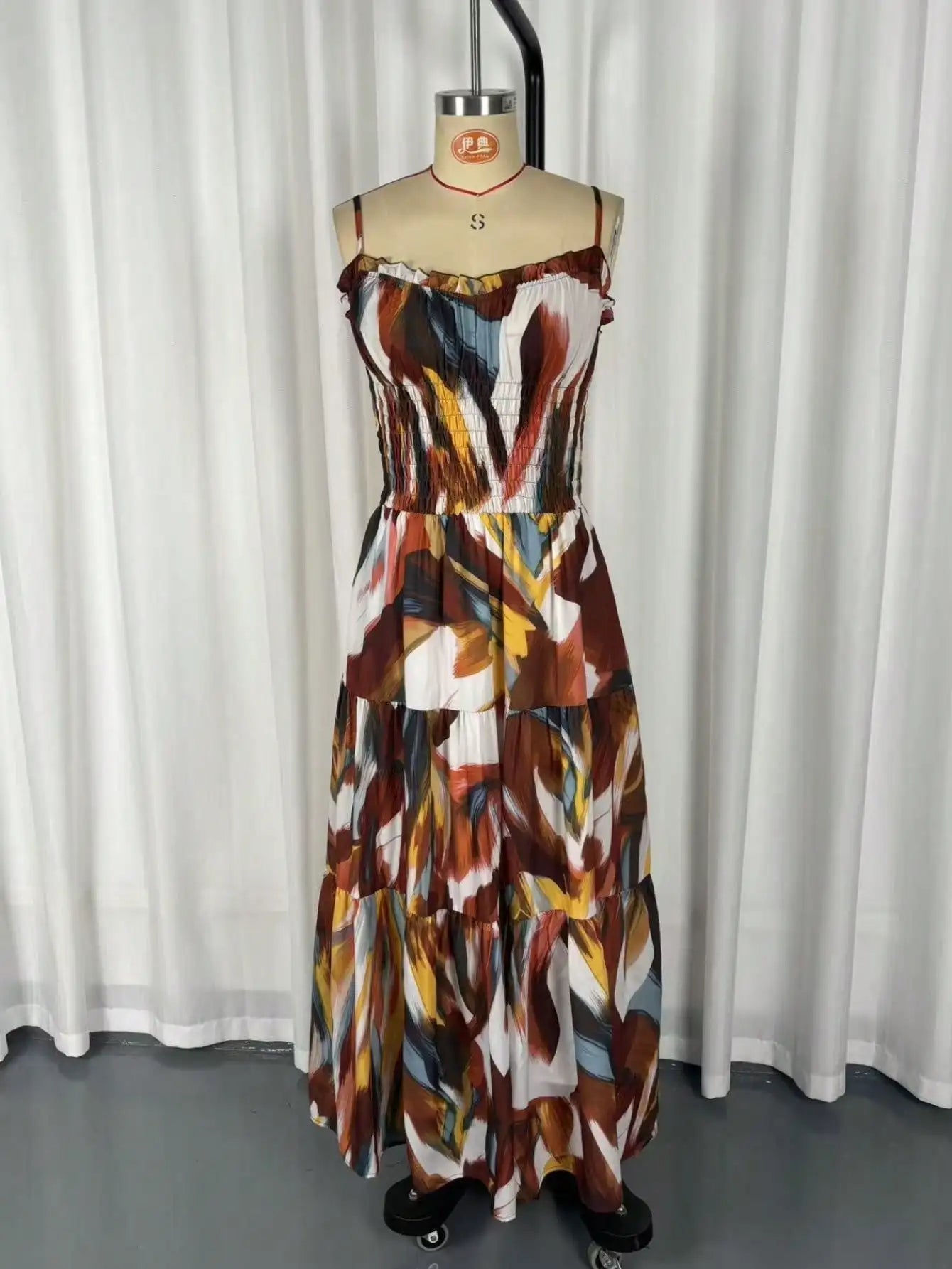 Abstract Print Maxi Dress With Pockets