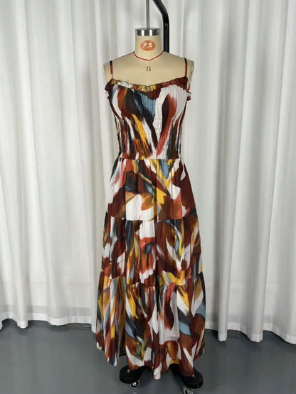 Abstract Print Maxi Dress With Pockets