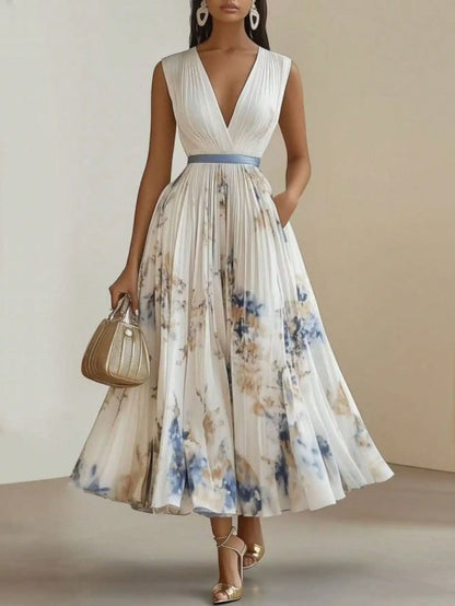 Printed Sleeveless Flowy Elegant Maxi Dress