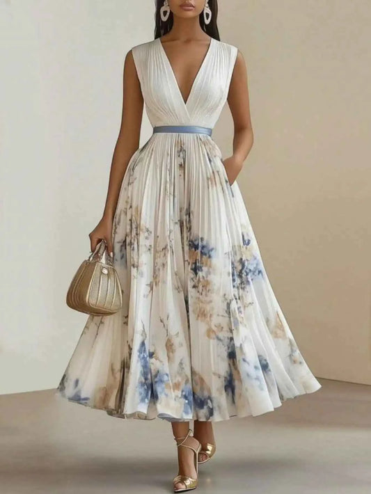 Printed Sleeveless Flowy Elegant Maxi Dress