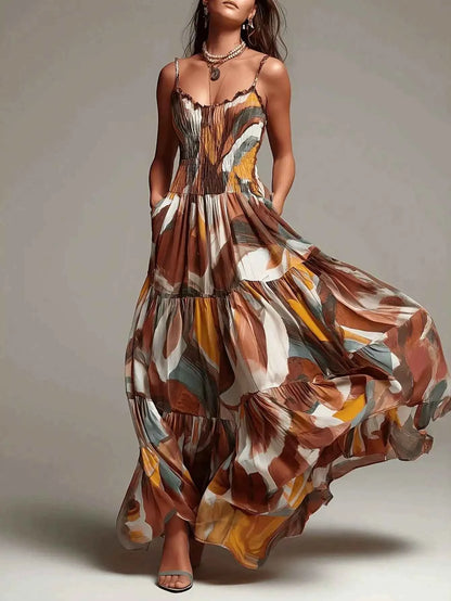 Abstract Print Maxi Dress With Pockets