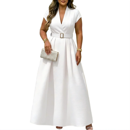 Short Sleeve Belted Maxi Gown Dress