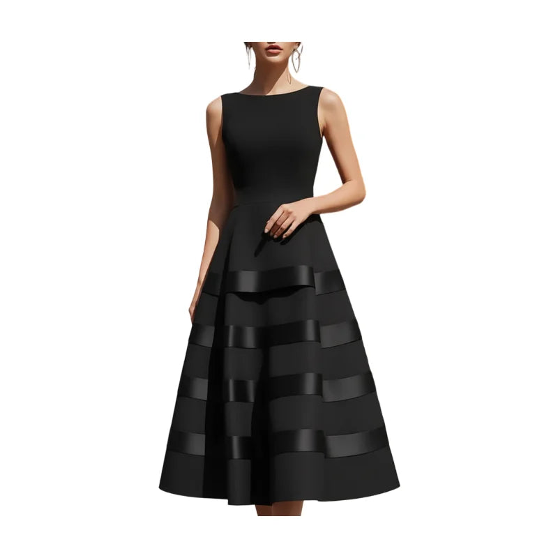 Round Neck Sleeveless Stripe Midi Dress