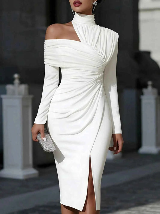 Off Shoulder Split Hem Long Dress