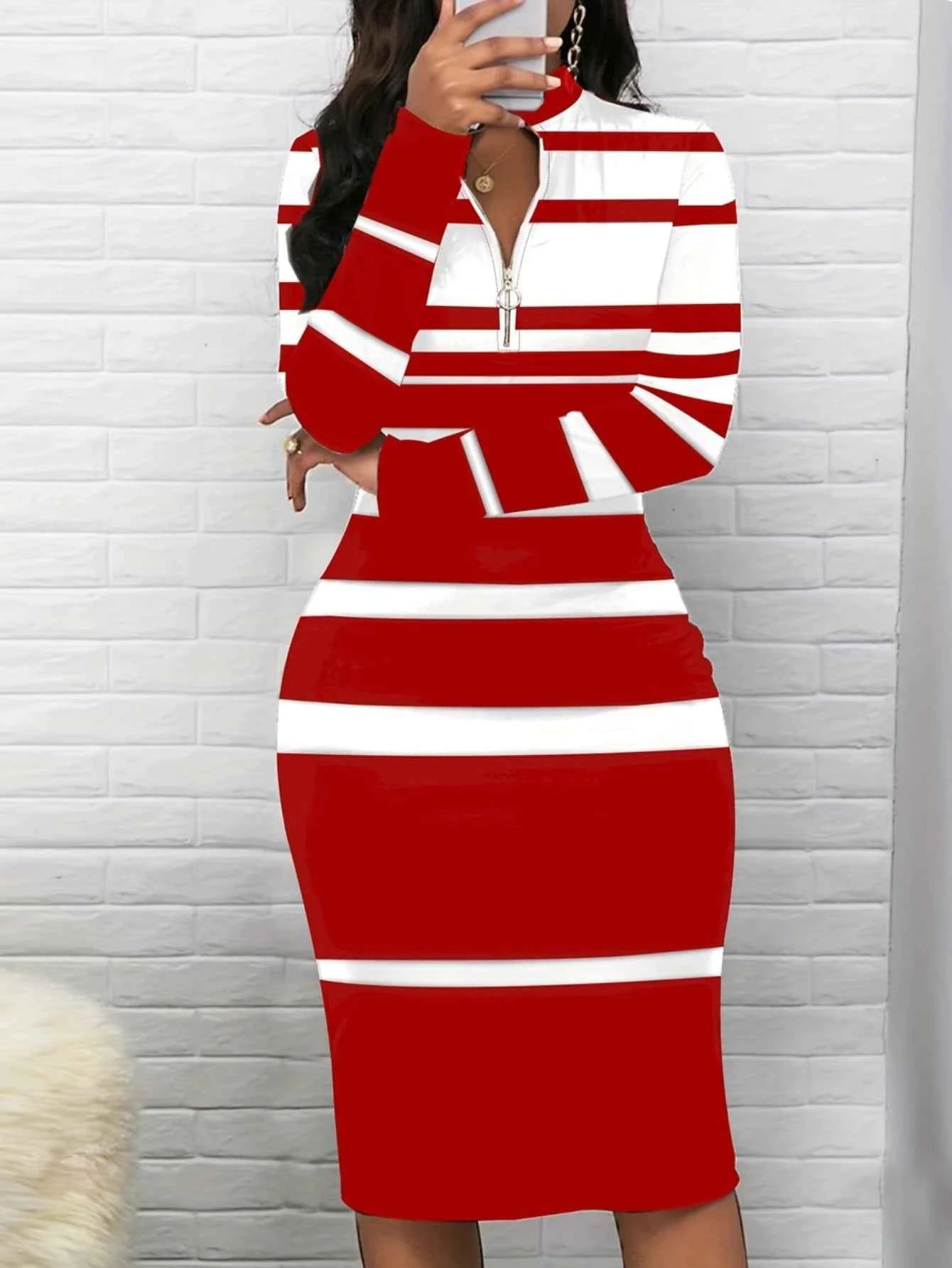 Long Sleeve Striped Midi Dress