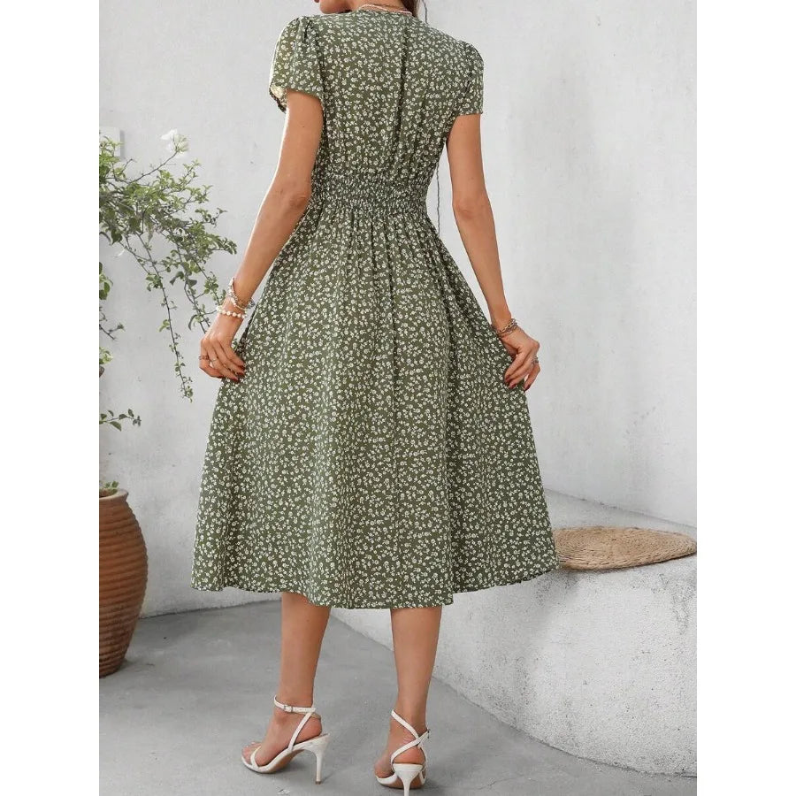 V-Neck Short Sleeve Mid-Length Dress