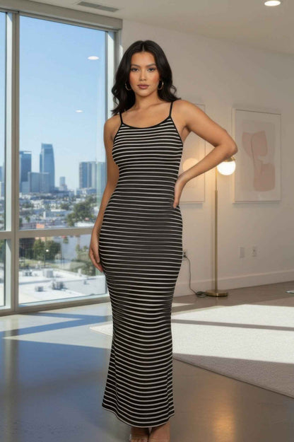Rib Knit Striped Maxi Dress