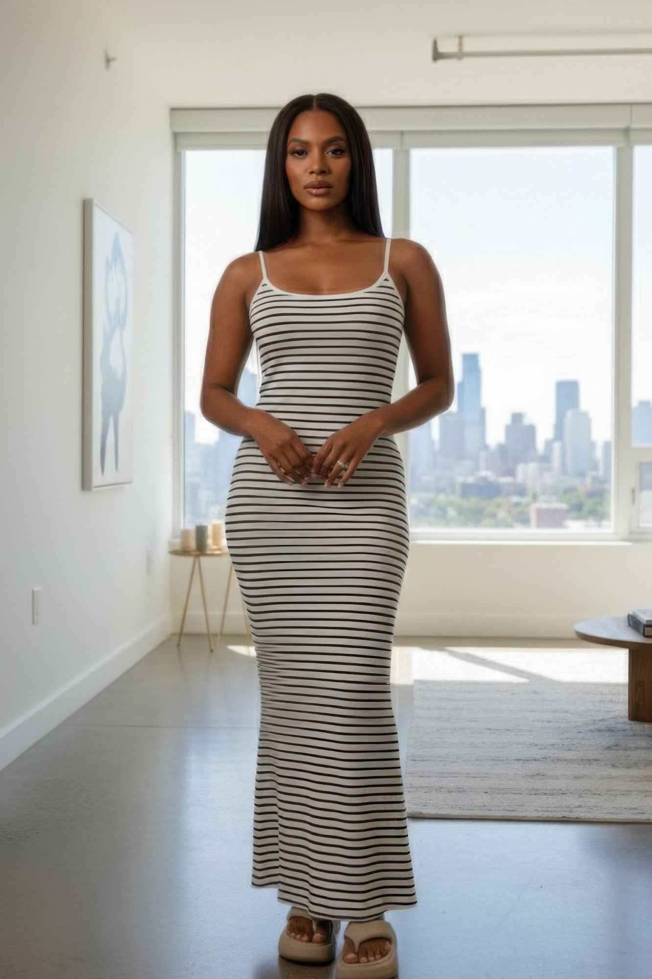 Rib Knit Striped Maxi Dress