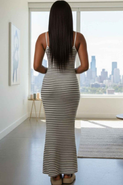 Rib Knit Striped Maxi Dress