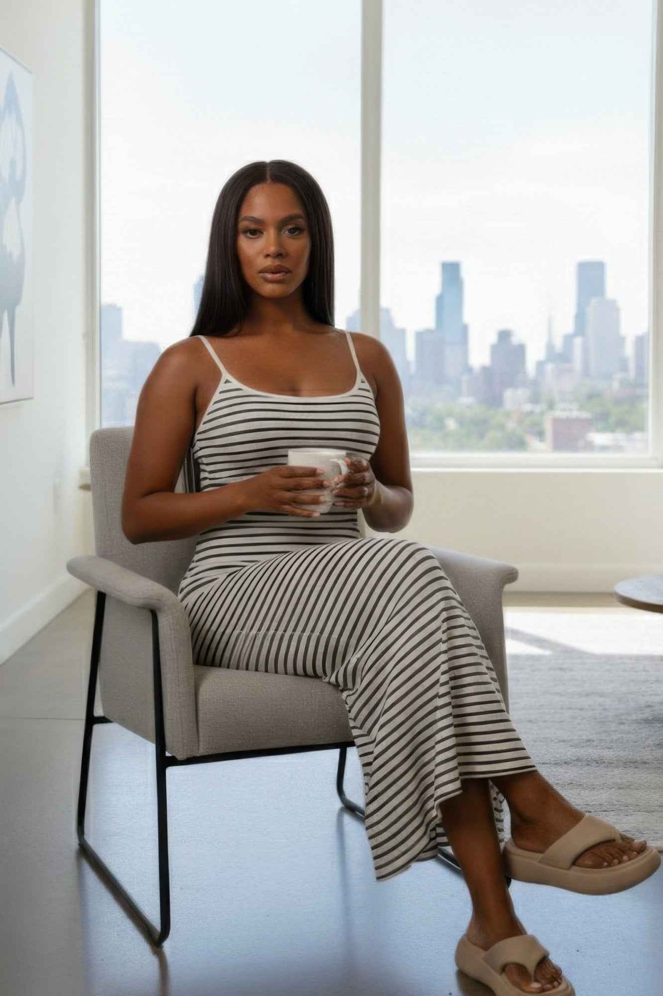 Rib Knit Striped Maxi Dress