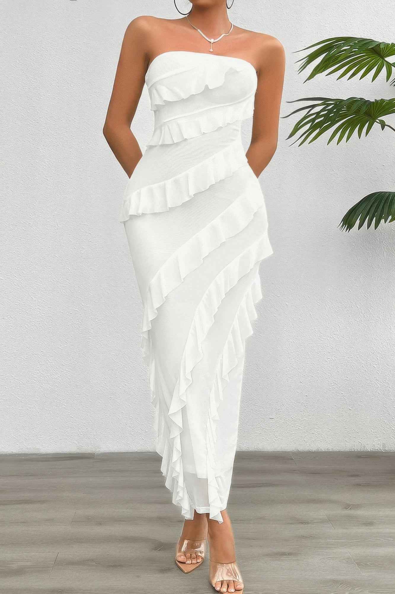 Off Shoulder Ruffle Sleeveless Dress