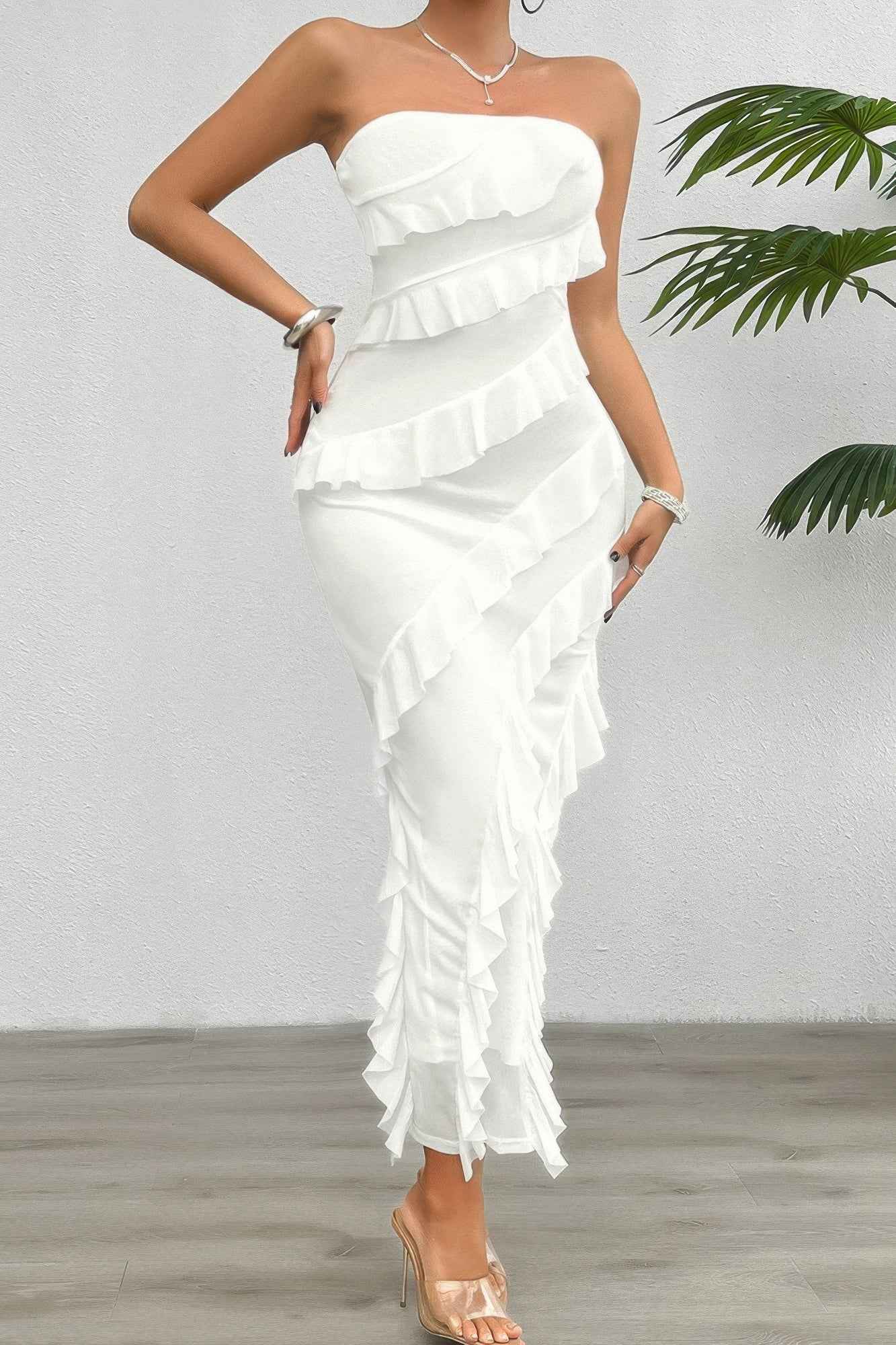 Off Shoulder Ruffle Sleeveless Dress