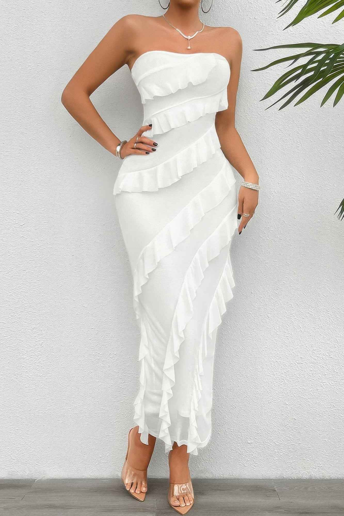 Off Shoulder Ruffle Sleeveless Dress