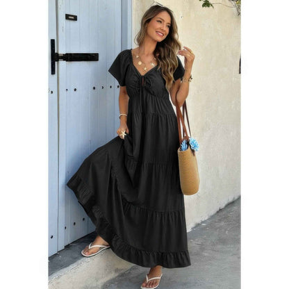 Square Neck Ruffle Hem Dress