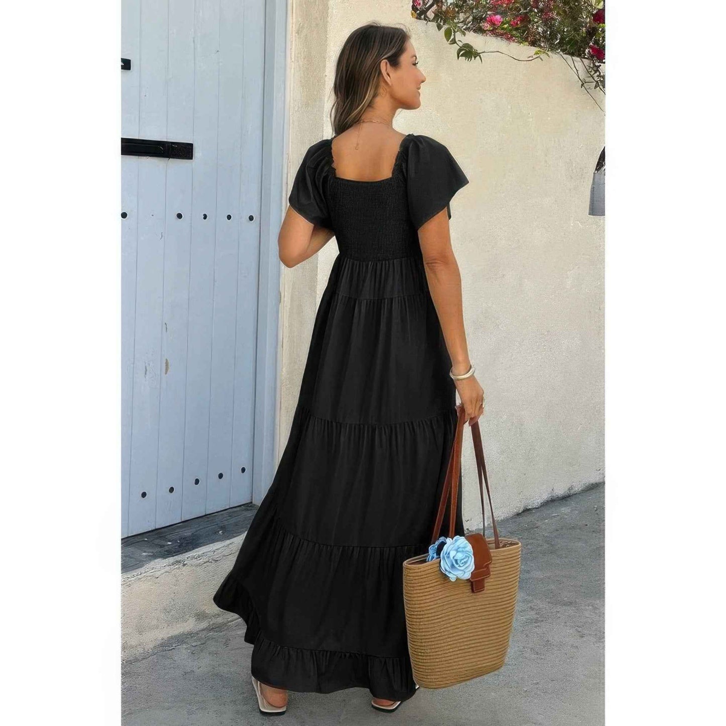 Square Neck Ruffle Hem Dress