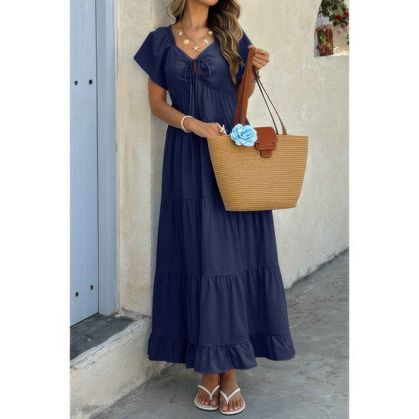 Square Neck Ruffle Hem Dress