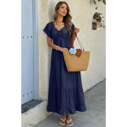 Square Neck Ruffle Hem Dress
