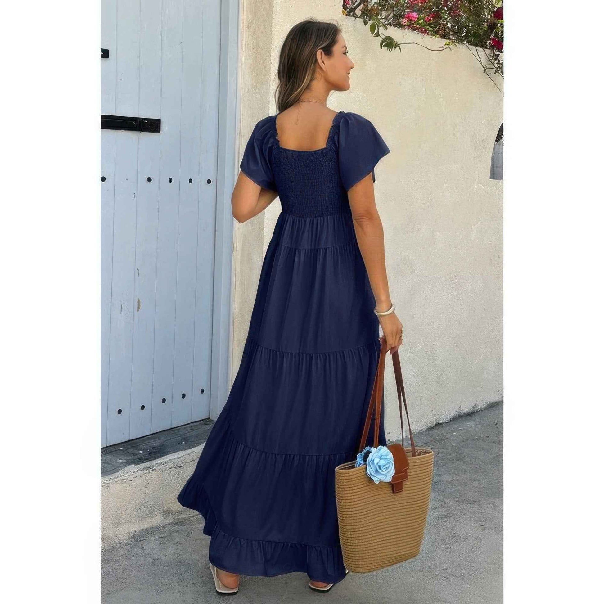 Square Neck Ruffle Hem Dress