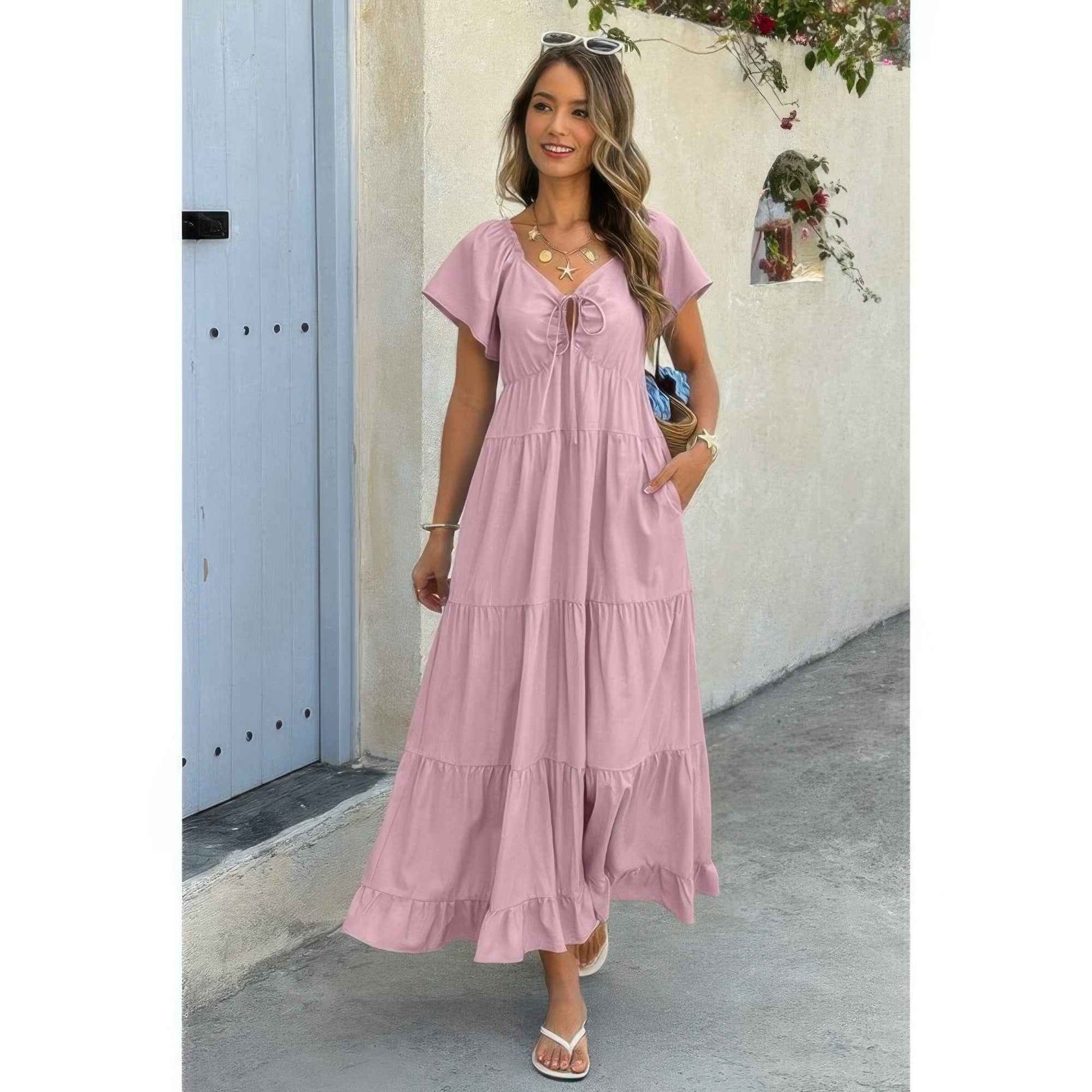 Square Neck Ruffle Hem Dress