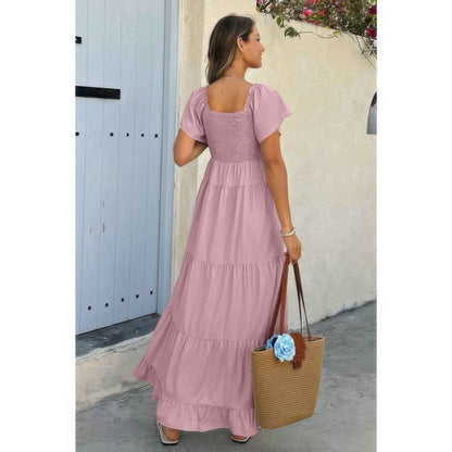 Square Neck Ruffle Hem Dress