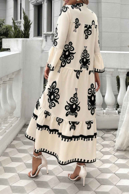 Collar Button Floral V-Neck Dress