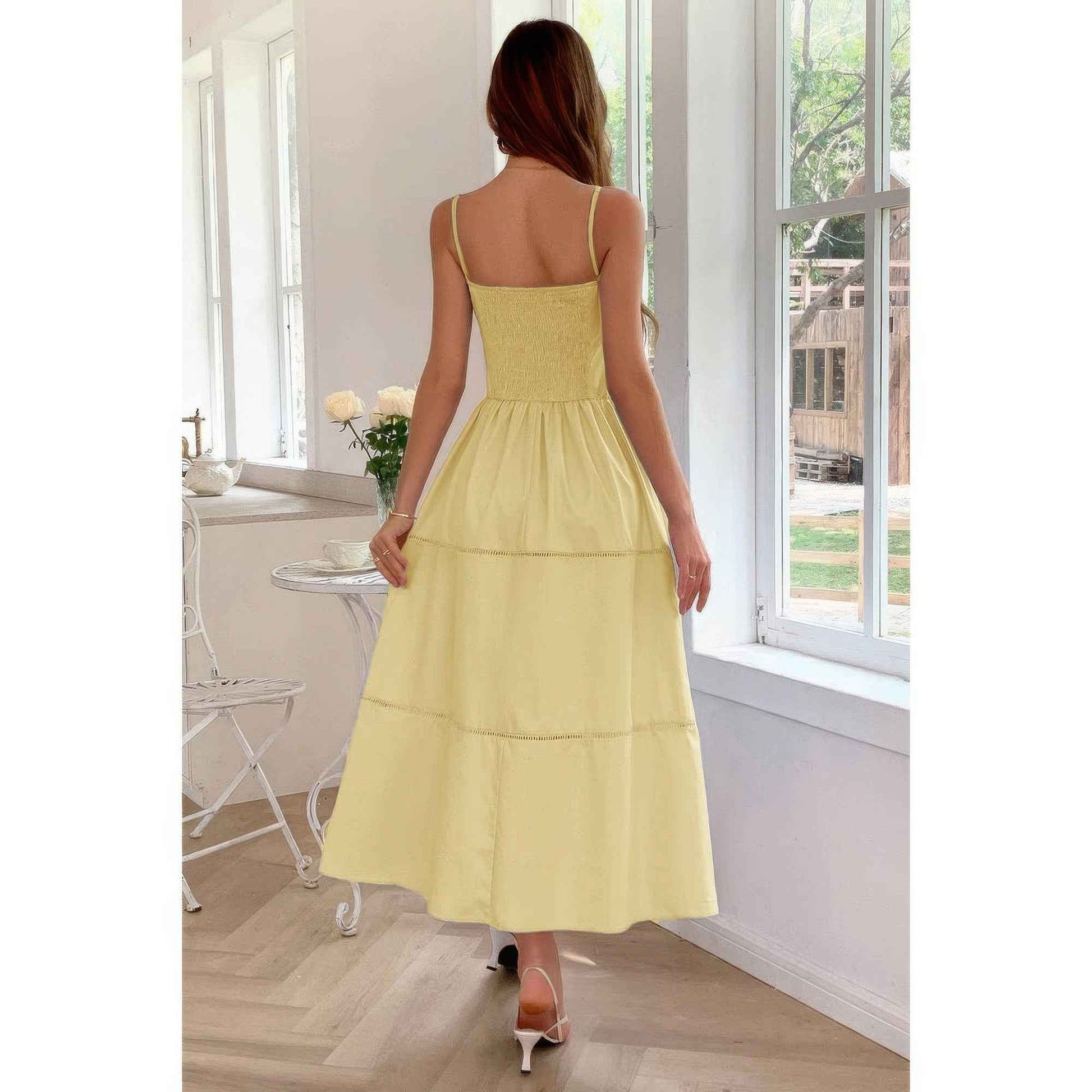 Solid Button Eyelet Dress