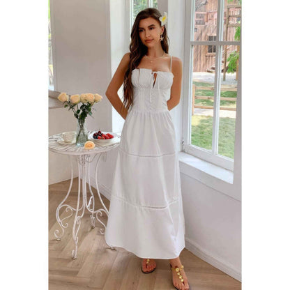 Solid Button Eyelet Dress