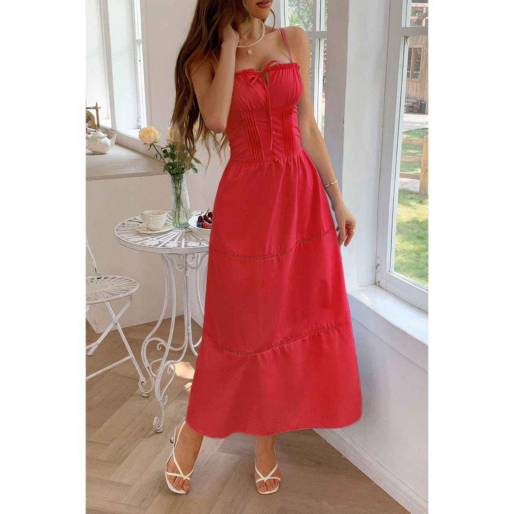 Solid Button Eyelet Dress
