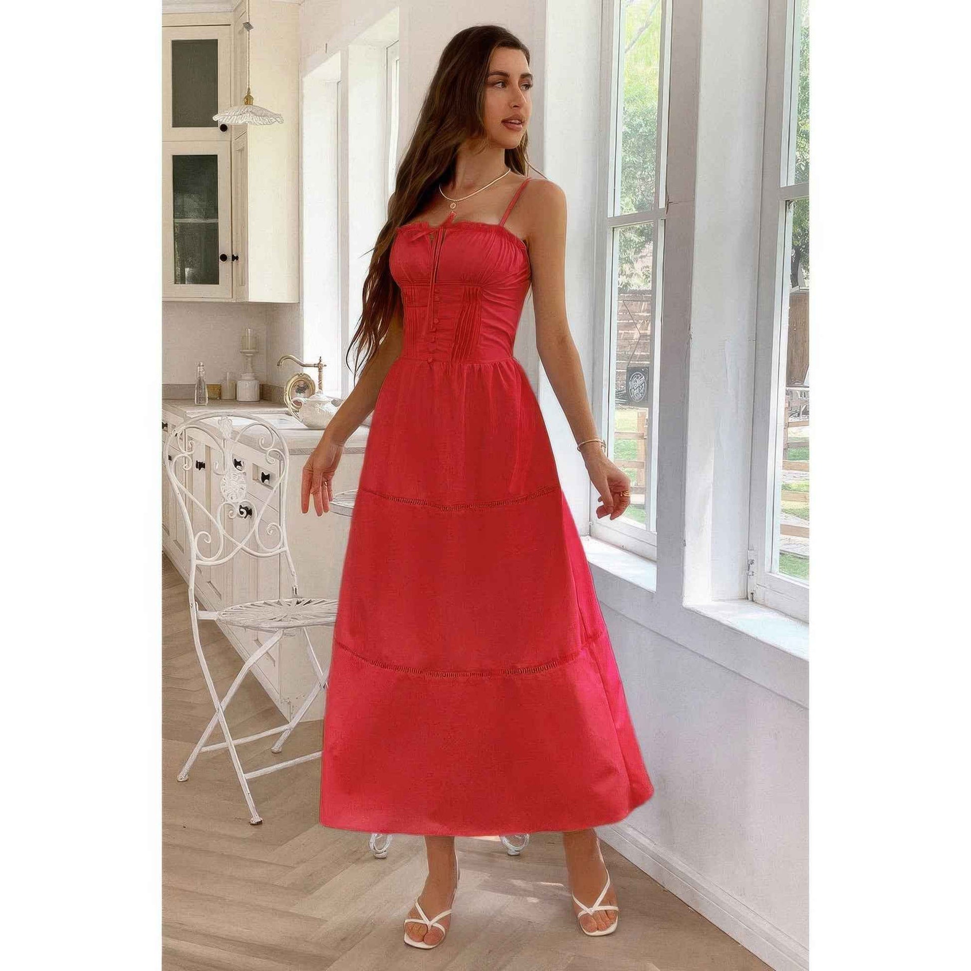 Solid Button Eyelet Dress