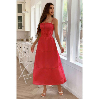 Solid Button Eyelet Dress