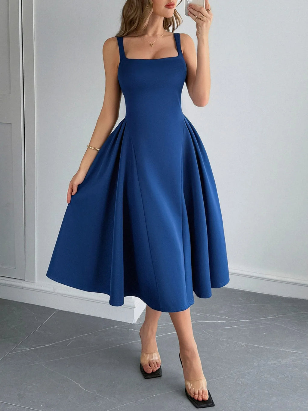 Square Neck Wide Strap Midi Dress - TNT Dress Co.