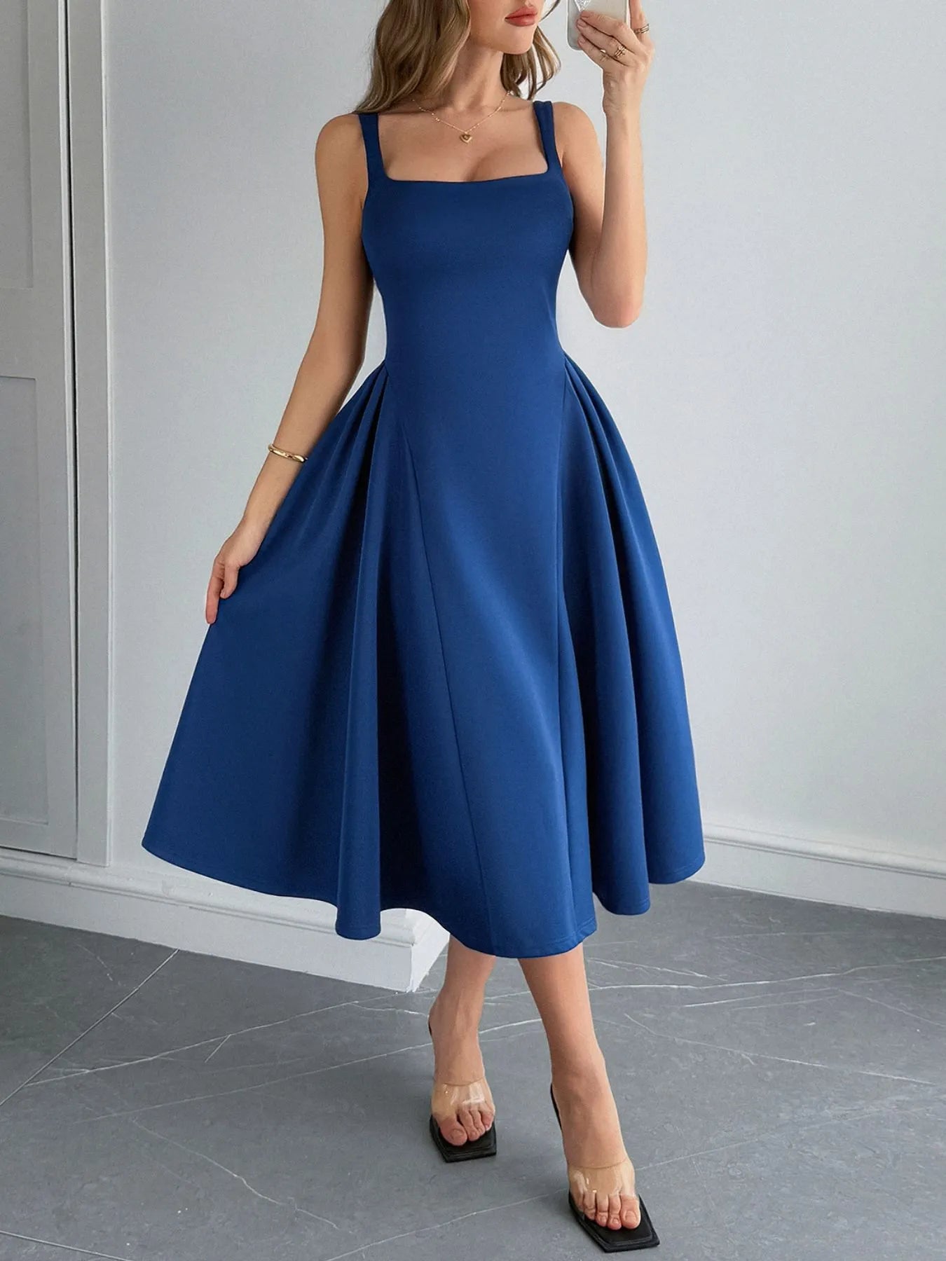 Square Neck Wide Strap Midi Dress - TNT Dress Co.
