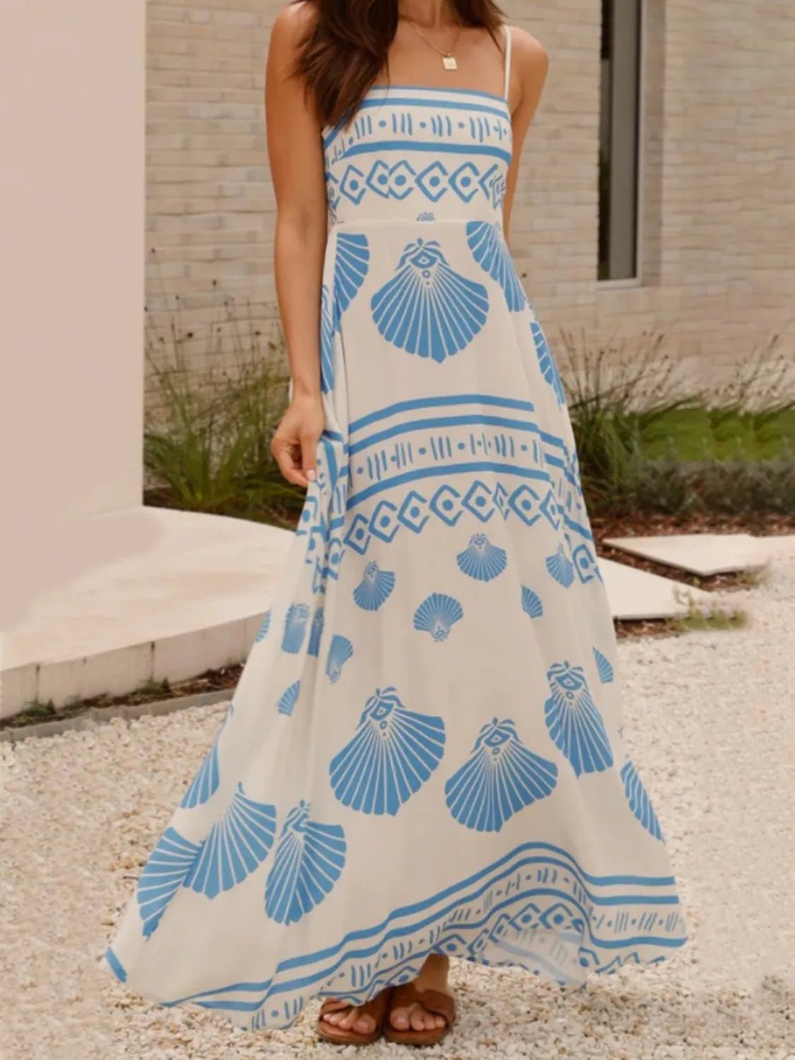 Seashell Print Spaghetti Strap Maxi Dress - TNT Dress Co.
