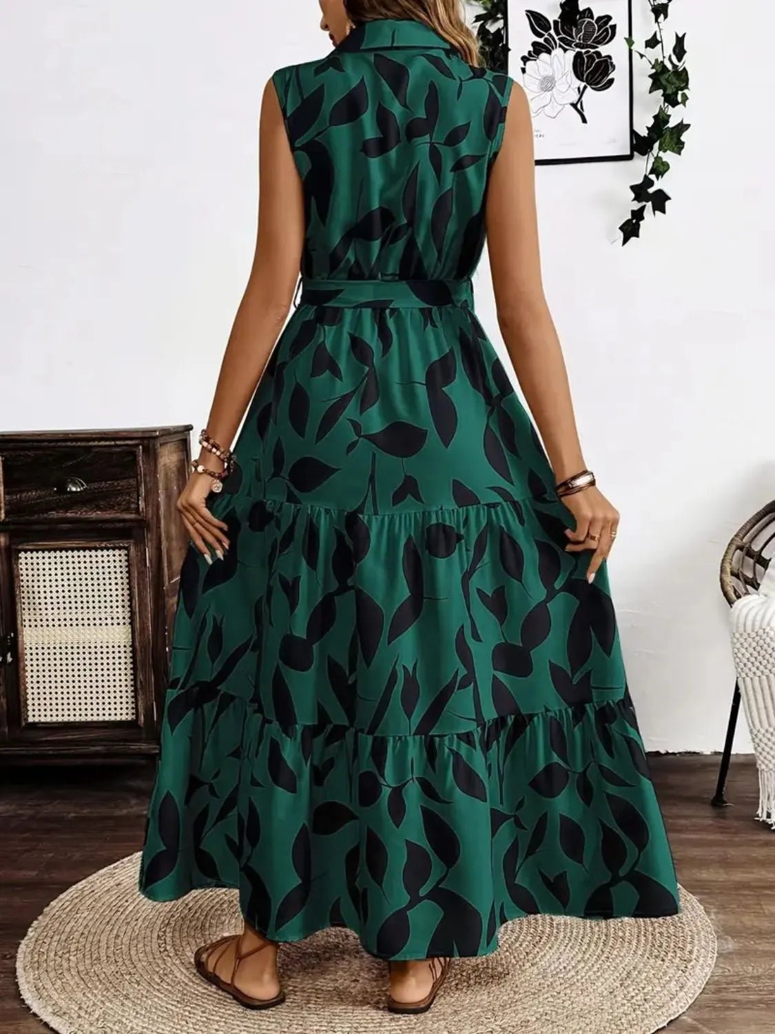 Printed Tie Waist Sleeveless Maxi Dress - TNT Dress Co.