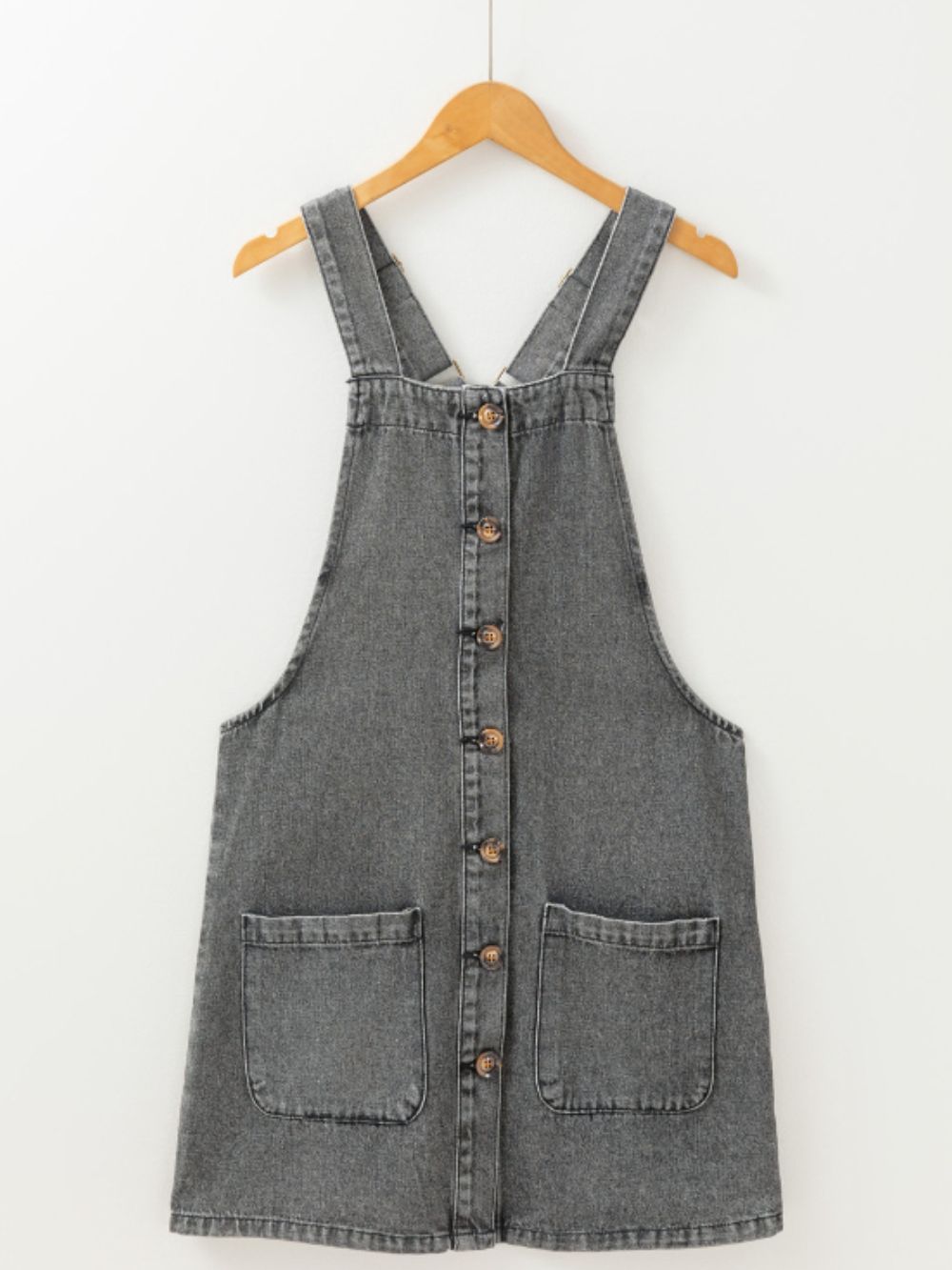 Wide Strap Button Down Denim Overall Dress - TNT Dress Co.