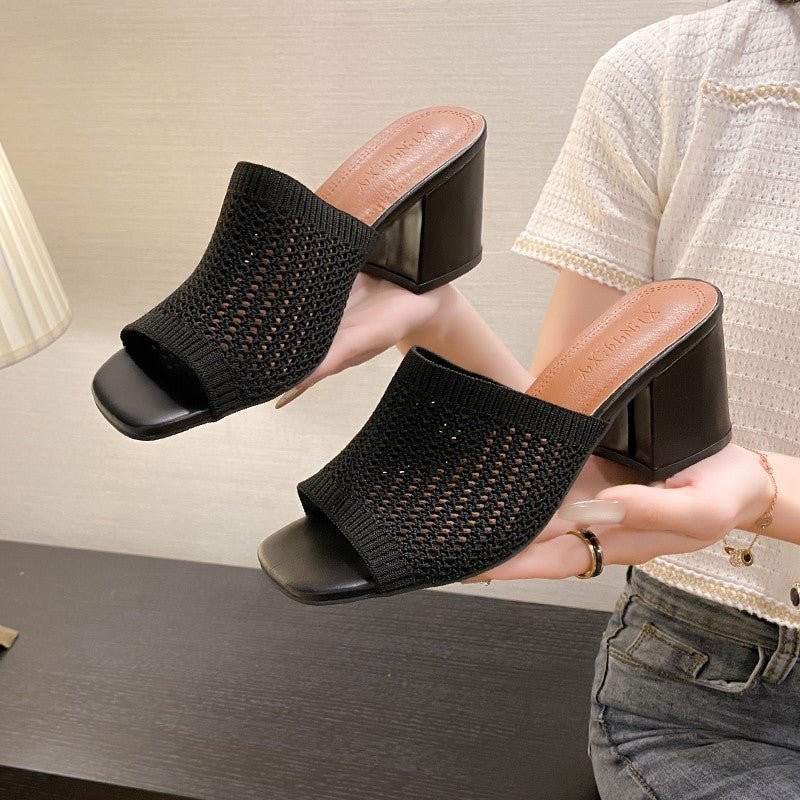 Chunky Block Heel Knit Sandals - TNT Dress Co.