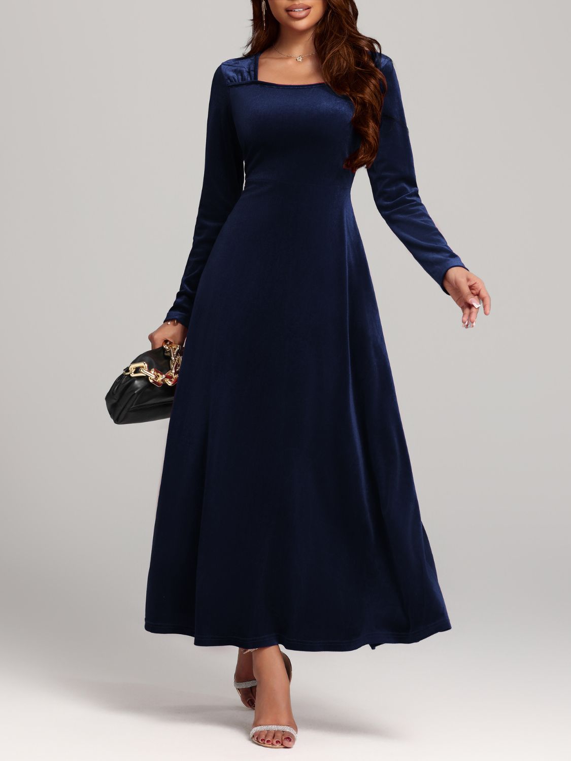 Velvet Square Neck Long Sleeve Dress - TNT Dress Co.
