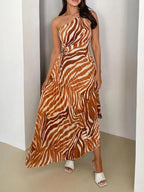 Printed One Shoulder Asymmetrical Maxi Dress - TNT Dress Co.