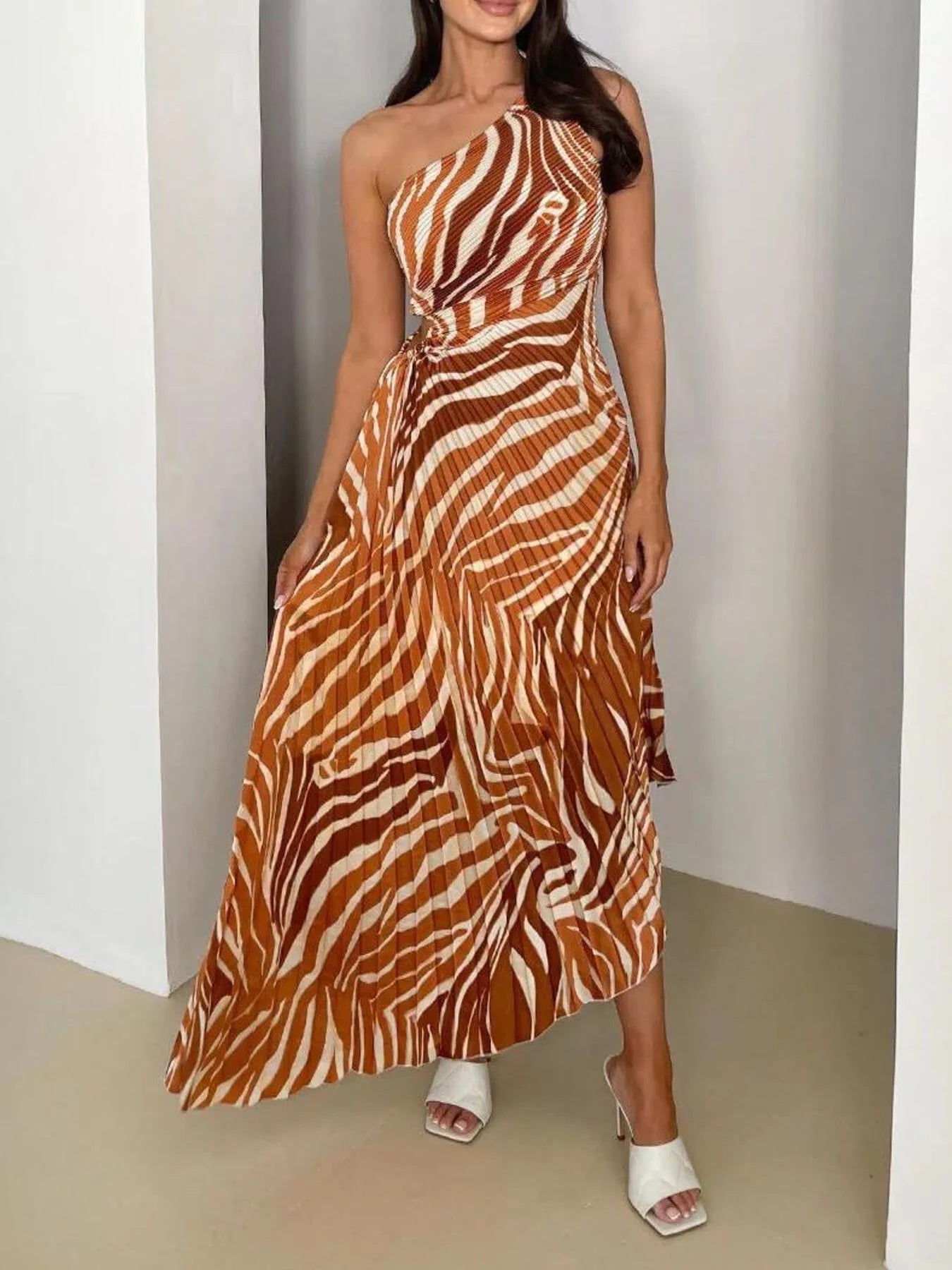 Printed One Shoulder Asymmetrical Maxi Dress - TNT Dress Co.