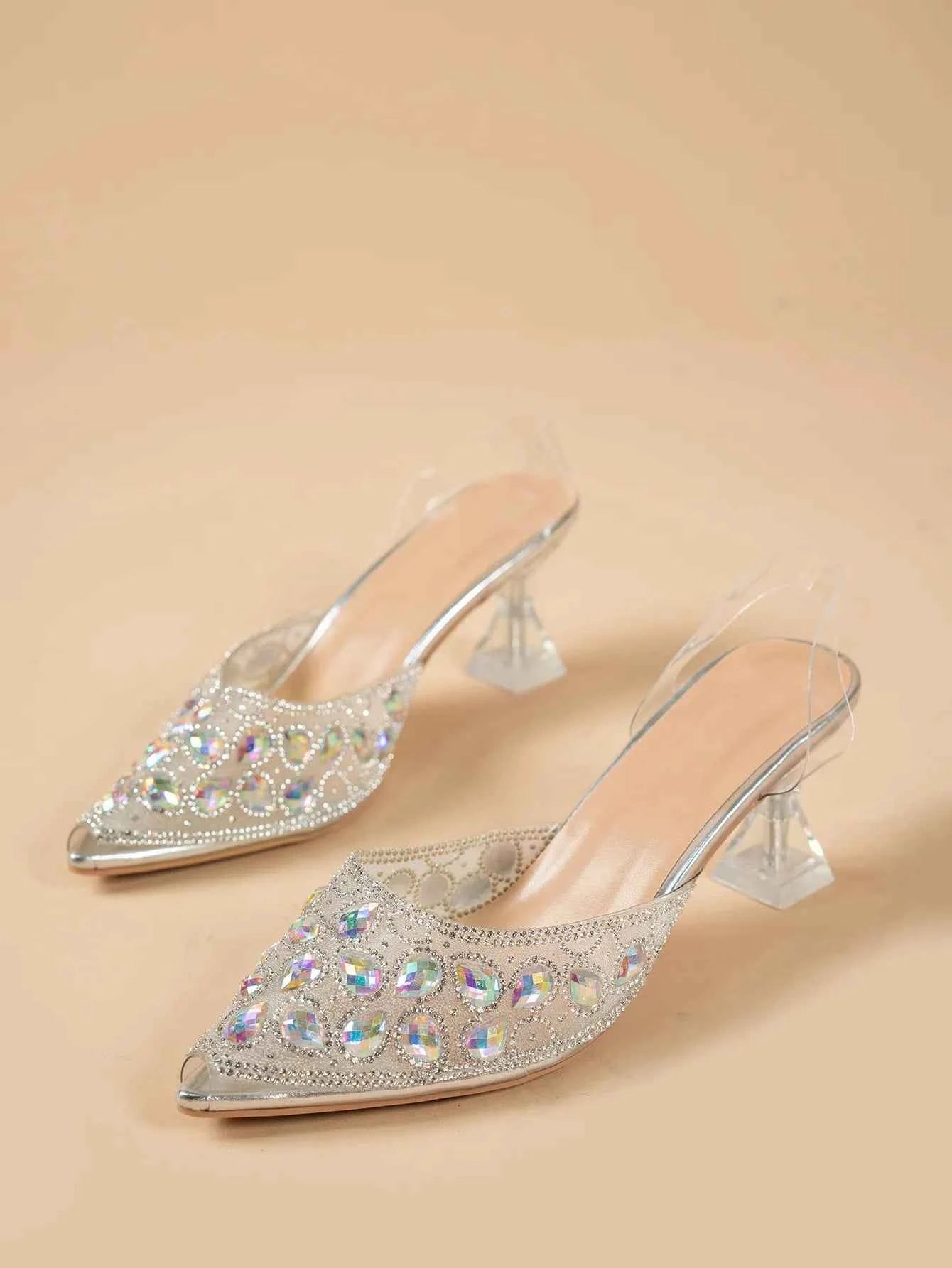 Rhinestone Flare Heel