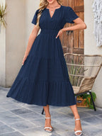 Tiered Notched Short Sleeve Dress - TNT Dress Co.