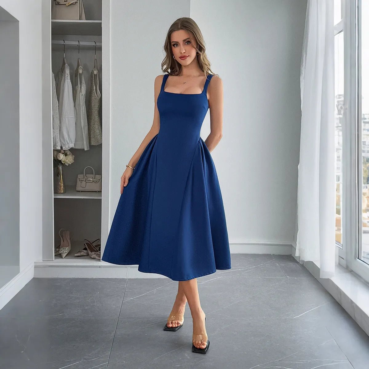 Square Neck Wide Strap Midi Dress - TNT Dress Co.