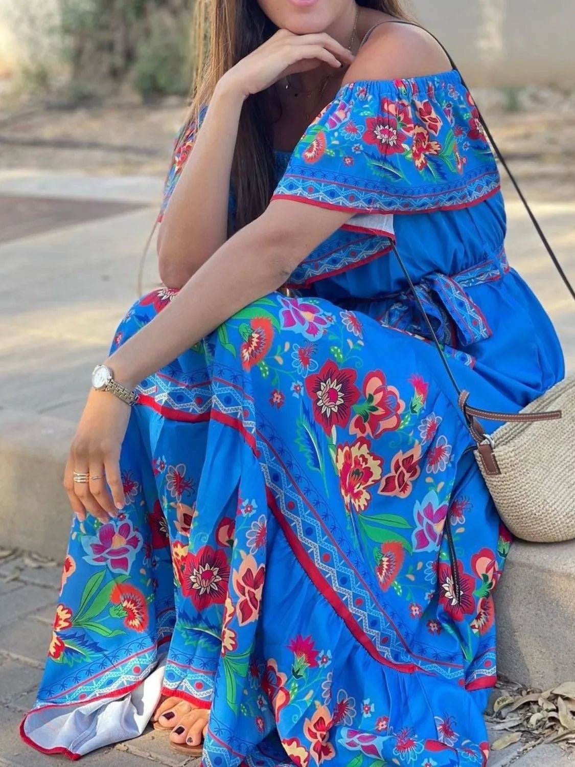 Floral Off Shoulder Ruffle Maxi Dress - TNT Dress Co.