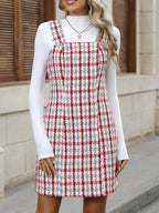 Plaid Tweed Square Neck Mini Dress - The Nicole - Tayan Dress Co.