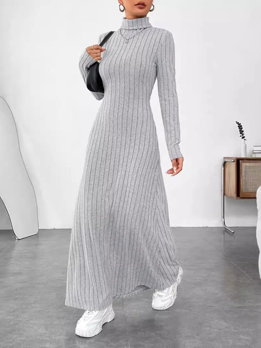 Ribbed Turtleneck Long Sleeve Maxi Knit Dress - The Nicole - Tayan Dress Co.