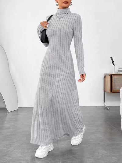 Ribbed Turtleneck Long Sleeve Maxi Knit Dress - The Nicole - Tayan Dress Co.