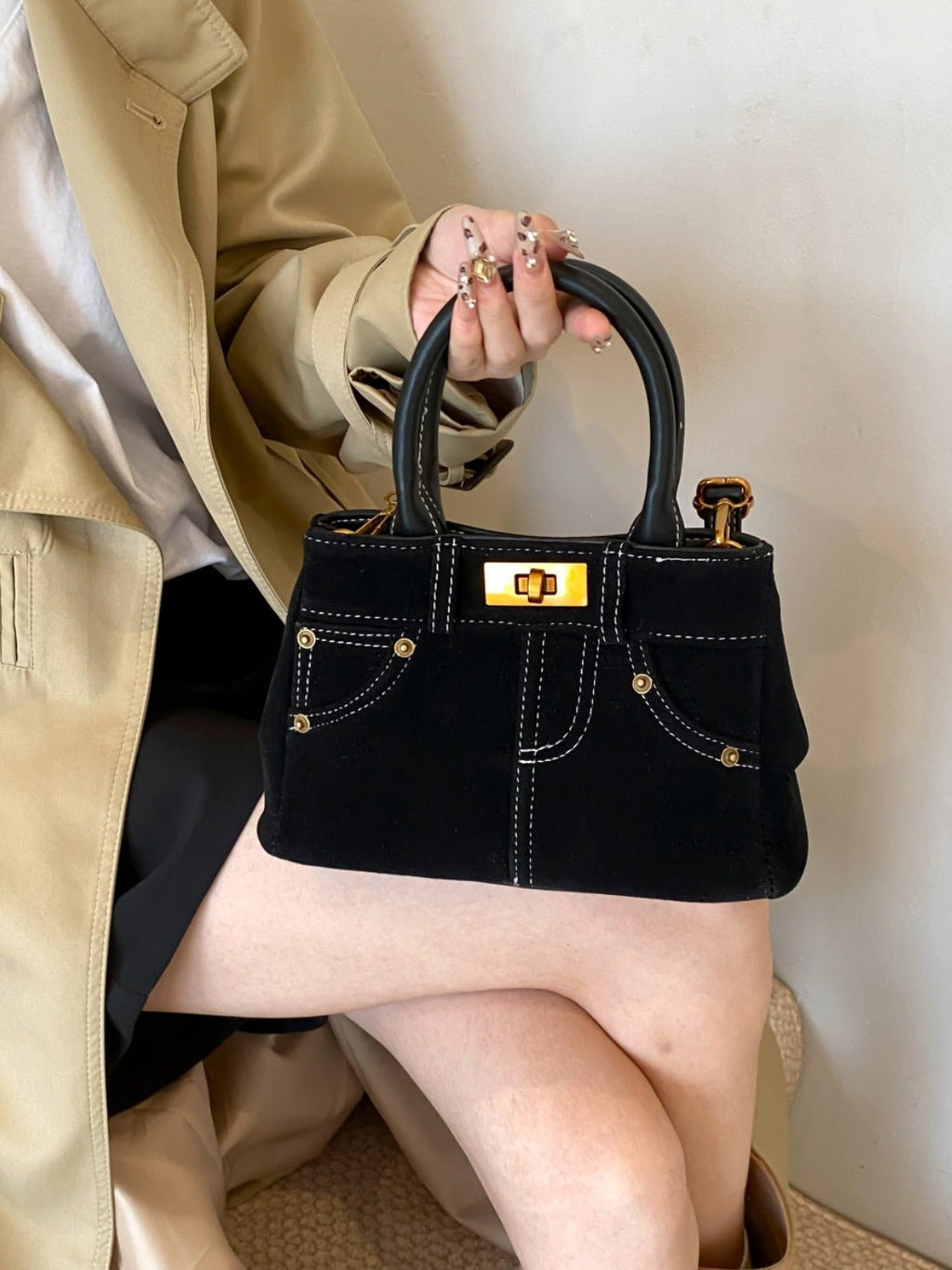 Suede Dual - Use Adjustable Strap Handbag - TNT Dress Co.