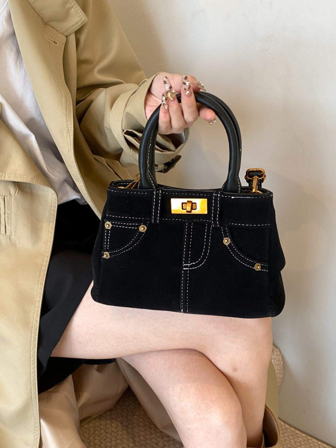 Suede Dual - Use Adjustable Strap Handbag - TNT Dress Co.