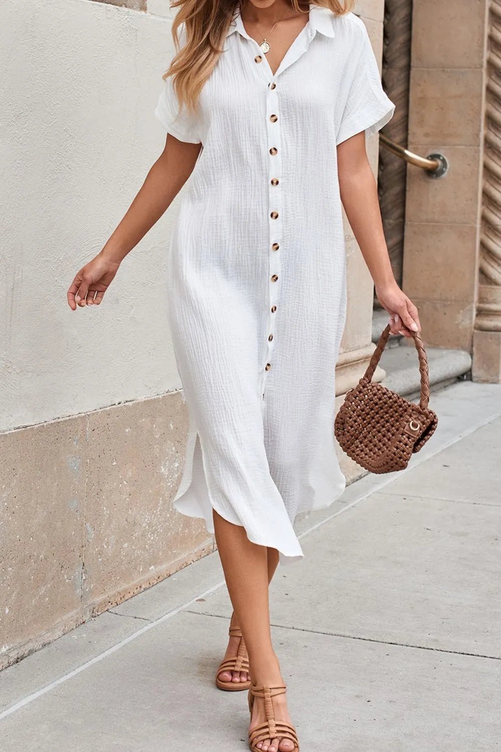 Button Down Short Sleeve Shirt Dress - TNT Dress Co.