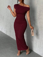 Textured Single Shoulder Maxi Dress - TNT Dress Co.